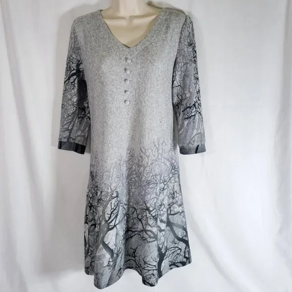 Minkas | Tops | Minkas Gray Tree Winter V Neck Dress Tunic Medium